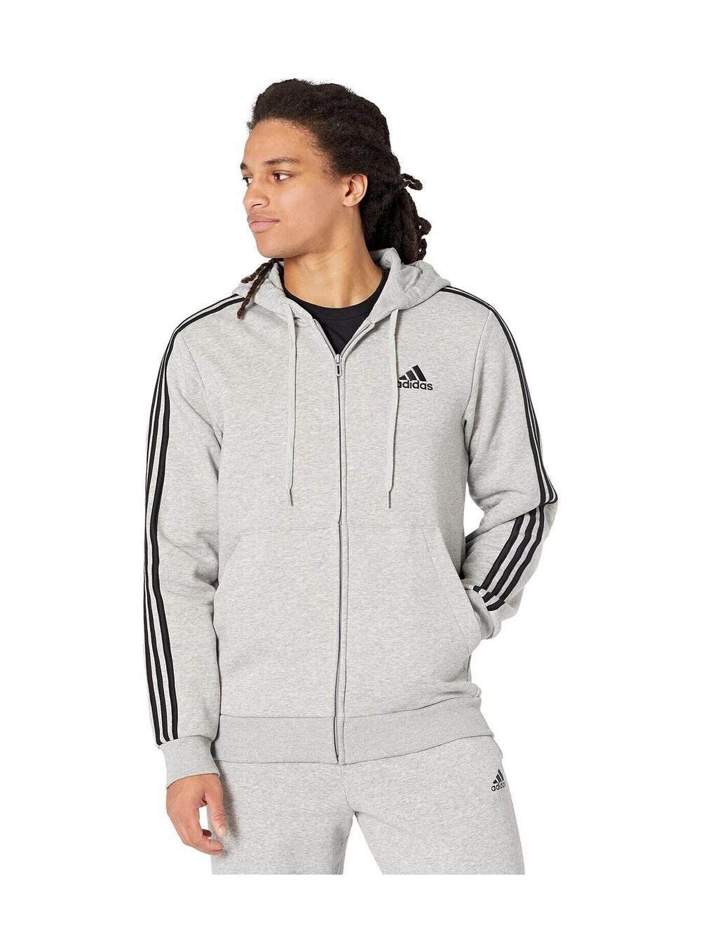 Adidas Men's Standard Essentials Fleece 3-Stripes Full-Zip Hoodie Size M